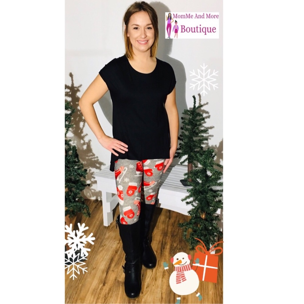 Plus ⭐SALE ⭐NEW Womens Christmas Ice Skate Mitten Print Leggings Soft Yoga Pants - Picture 3 of 6
